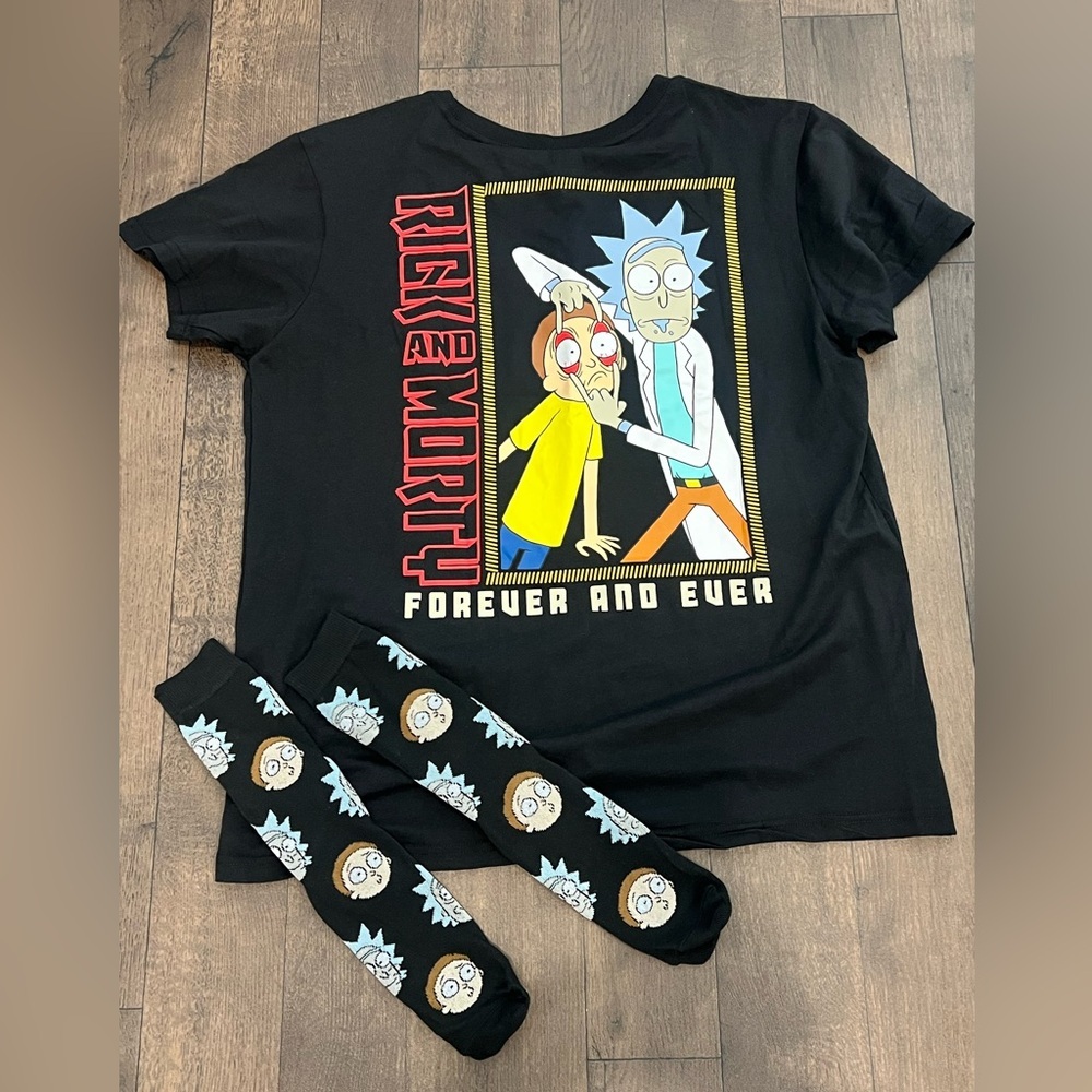 Men’s extra large, Rick and Morty T-shirt, and socks new with tags